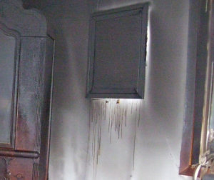 major soot damage in bathroom