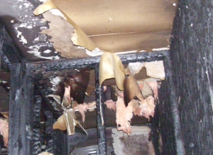 charred fire damages